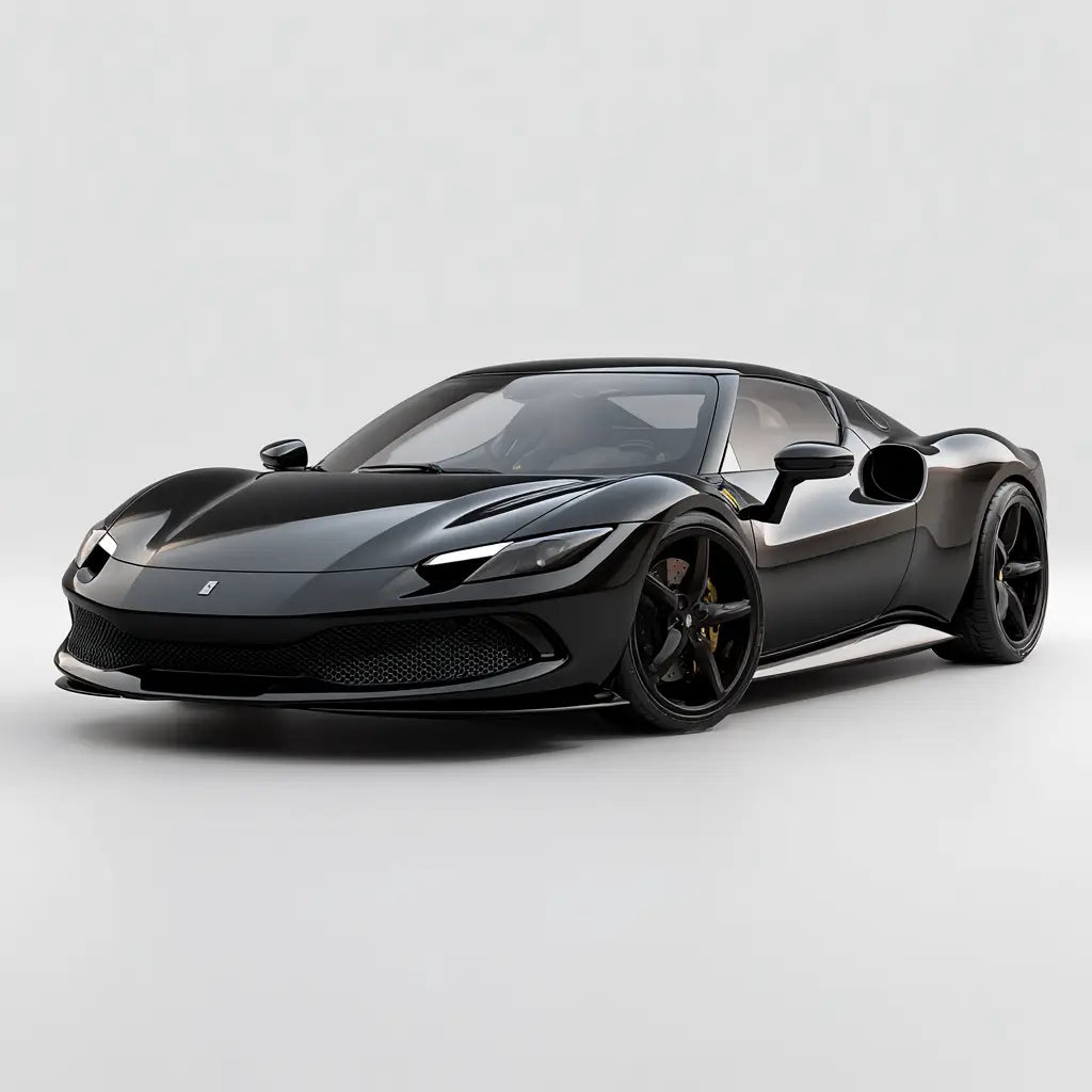 Fekete ferrari sf90 stradale sportautó karbon szén kipufogó rendszerrel 296 gyűjteményből