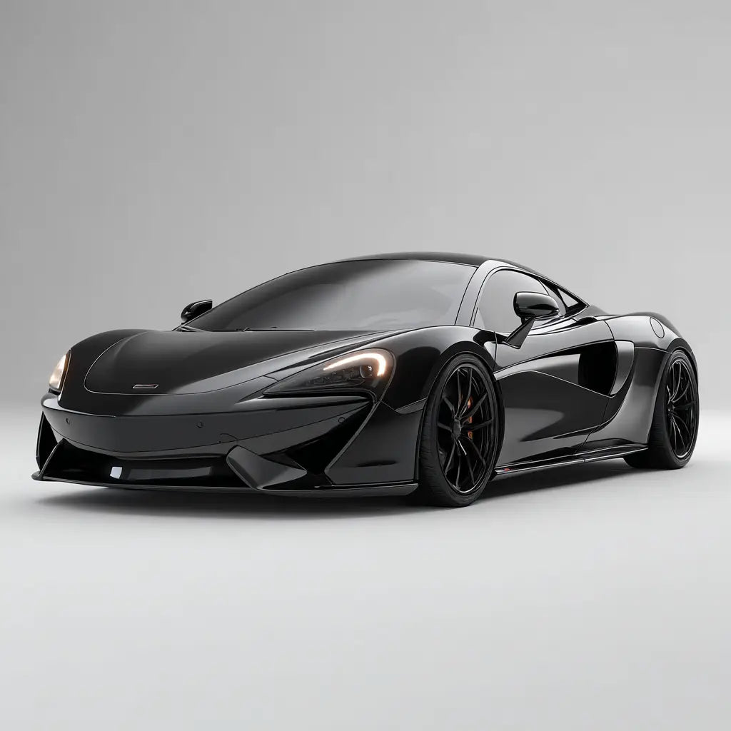 Fekete mclaren 570s sportautó karbon szén kipufogó rendszerrel és aerodinamikus kialakítással a 540c 570s 570gt kollekcióban