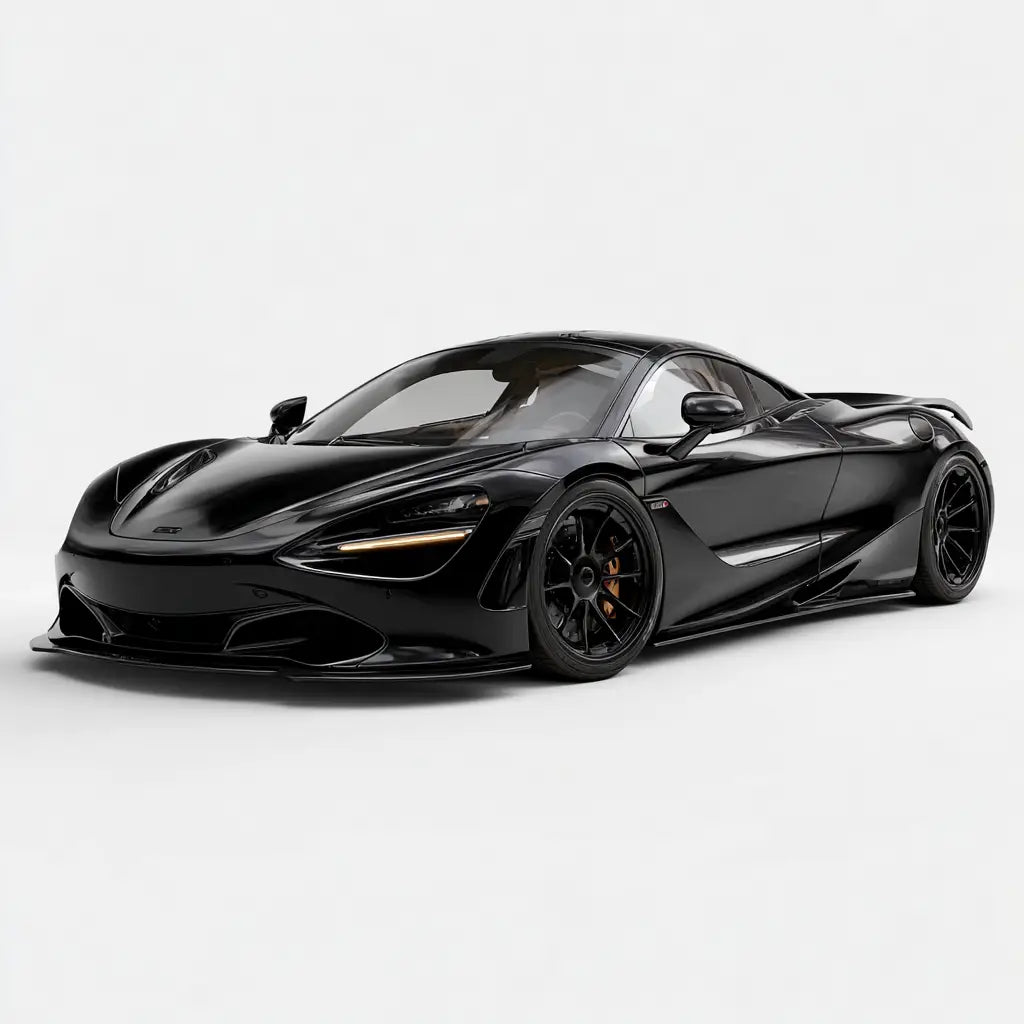 Fekete mclaren 720s sports car carbon fiber karosszériával és kipufogó rendszerrel a 720s 750s 765lt kollekcióban