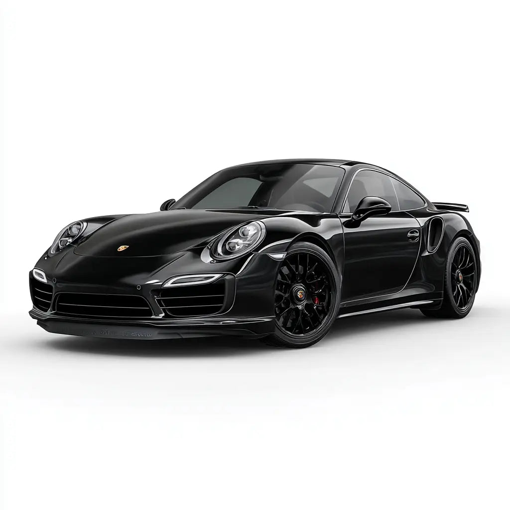Fekete porsche 911 turbo s a 911 991 carrera turbo s kollekcióból karbon szén kipufogó rendszerrel és fekete alloy kerekekkel