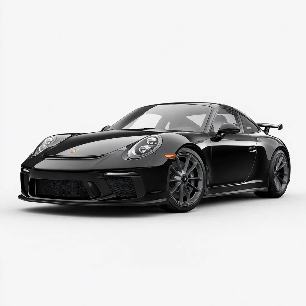 Fekete porsche 911 gt3 carbon fiber kipufogó rendszerrel a 991 gt3/gt3rs kollekcióban sportos aerodinamikai dizájnnal