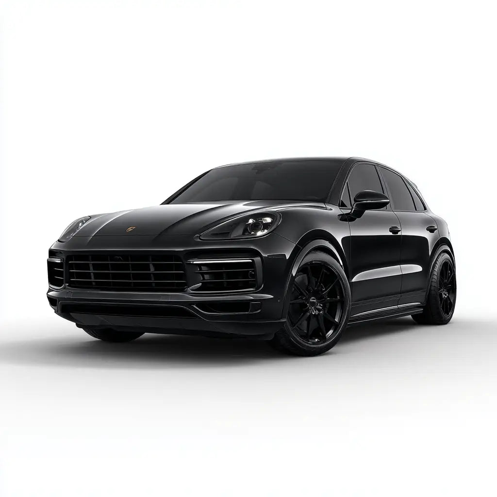 Fekete porsche cayman suv sportos kialakítással karbon szén anyagból készült kipufogó rendszerrel cayenne kollekcióból