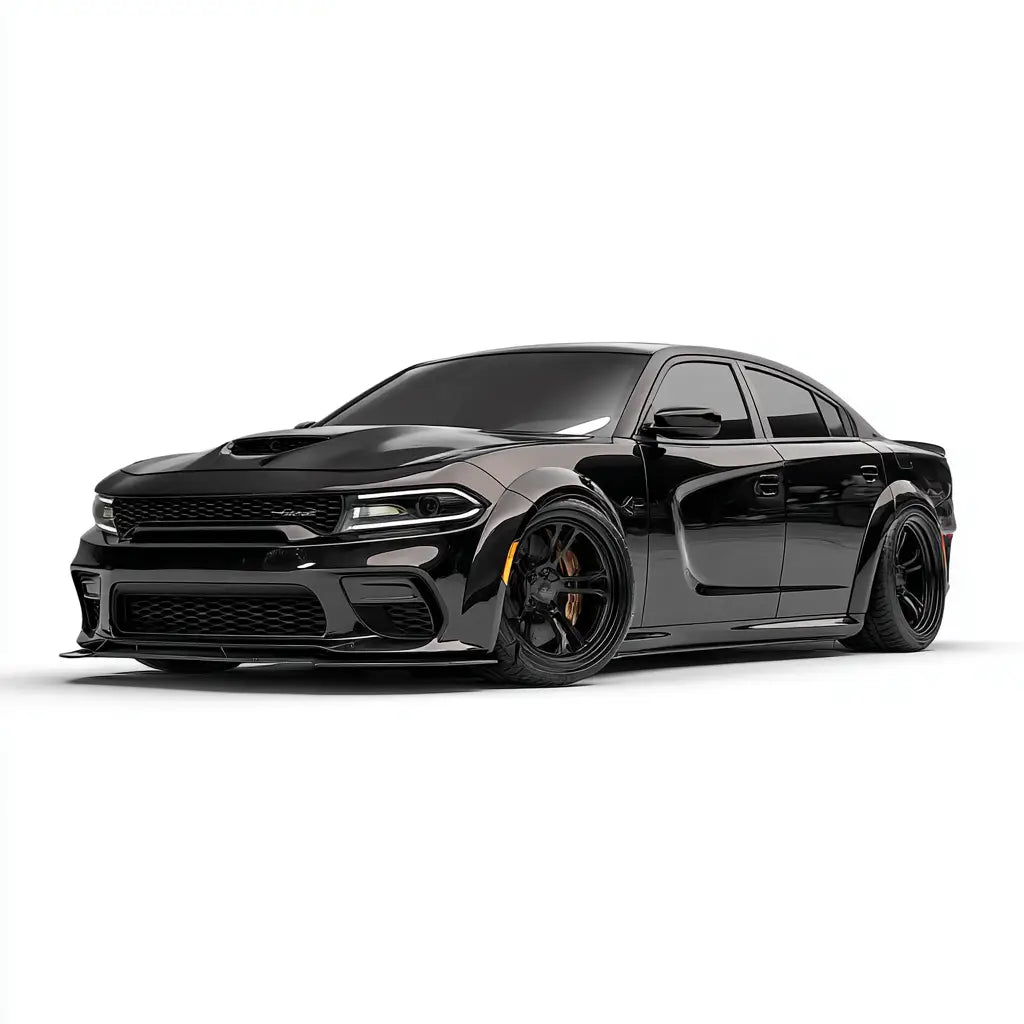 Fekete matt dodge charger srt hellcat karbon szálas agresszív aerodinamikai testkészlettel és egyedi kipufogó rendszerrel