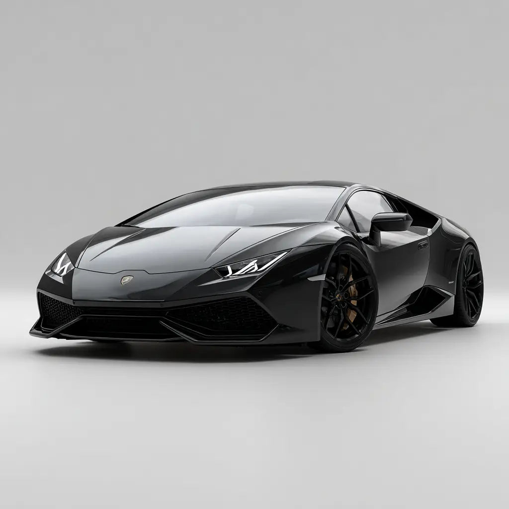 Fekete lamborghini huracán karbon szálas kipufogó rendszerrel és fényes, aerodinamikus dizájnnal a huracan gyűjteményből