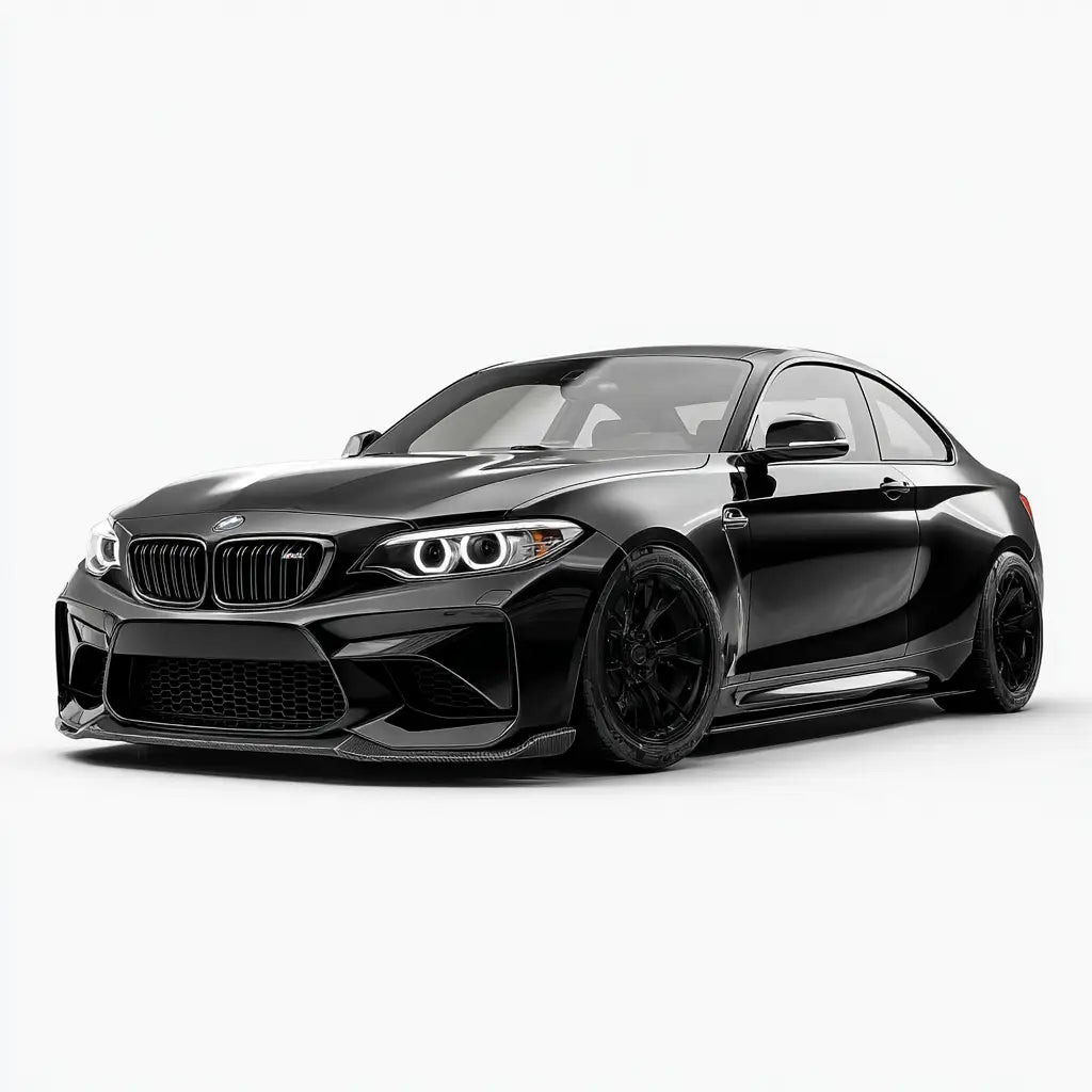 Fekete bmw m2 coupe fényes kidolgozással és karbon kipufogó rendszerrel a m2 f87 kollekcióból