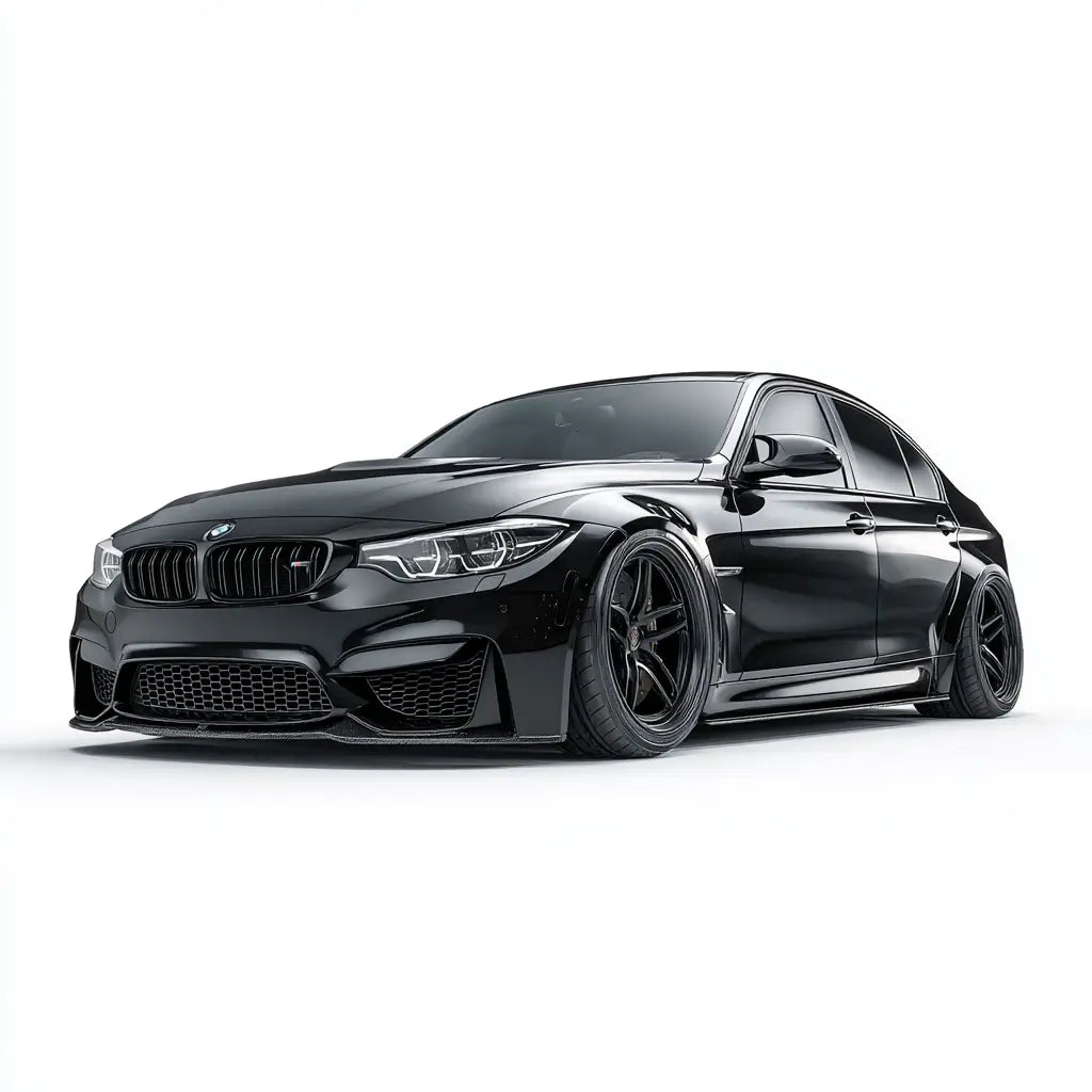Fekete bmw m3 sedan karbon szálas sportos kipufogó rendszerrel az m3 m4 f80 f82 kollekcióban