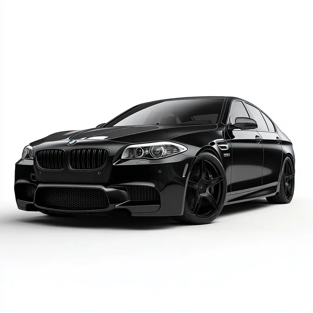 Fekete bmw m5 sedan sportos kialakítással és carbon fiber kipufogó rendszerrel az m5/5er f10 kollekcióból