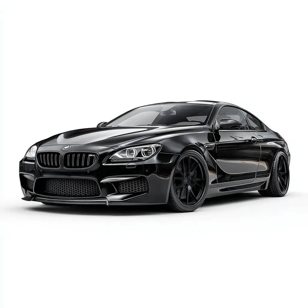Fekete bmw m6 coupe sportos designnal és karbon kipufogó rendszerrel az m6 6er f06 f12 f13 kollekcióból