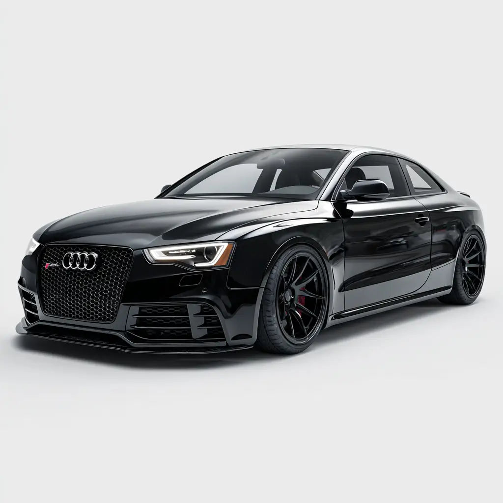 Fekete audi rs5 coupe karbon szálas kipufogó rendszerrel a sportos rs5 b8 kollekcióban
