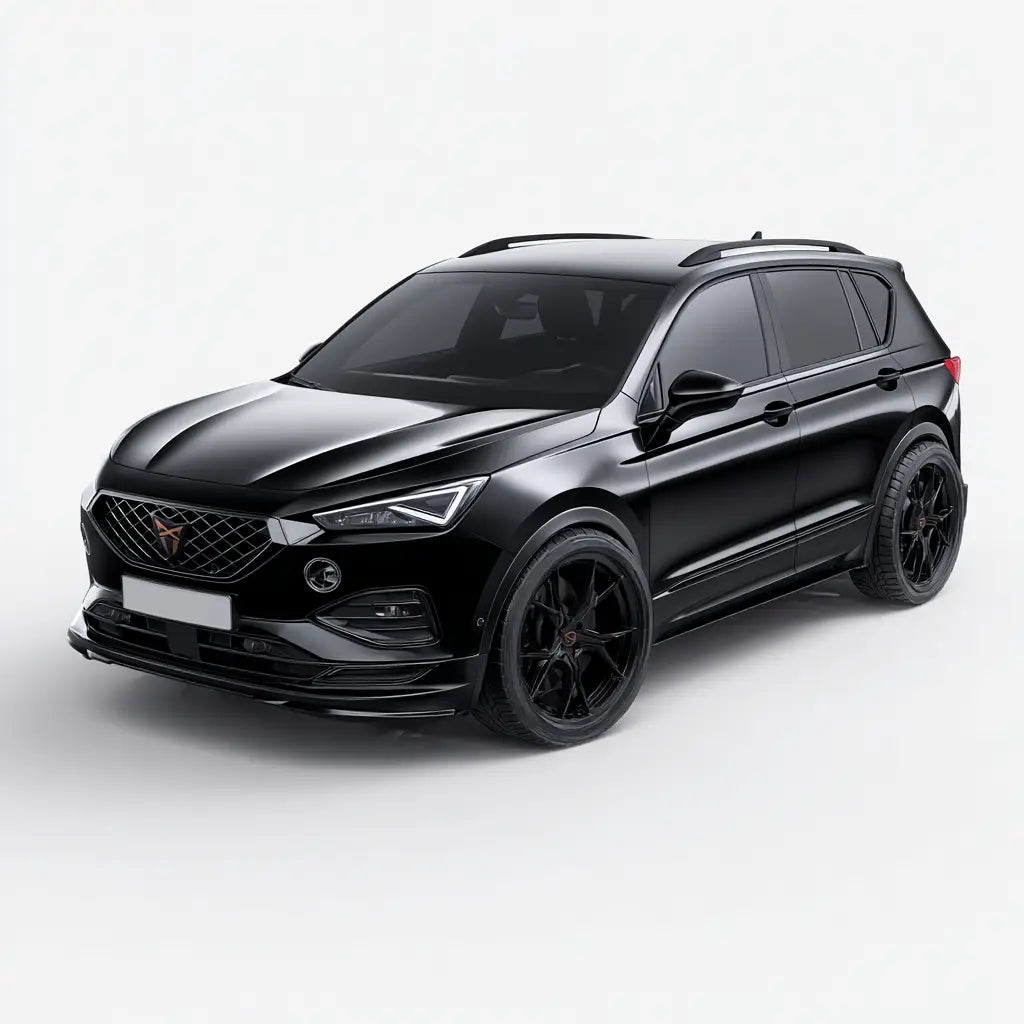Fekete matt felületű tarraco suv karbon fiber elemekkel és sportos kipufogó rendszerrel