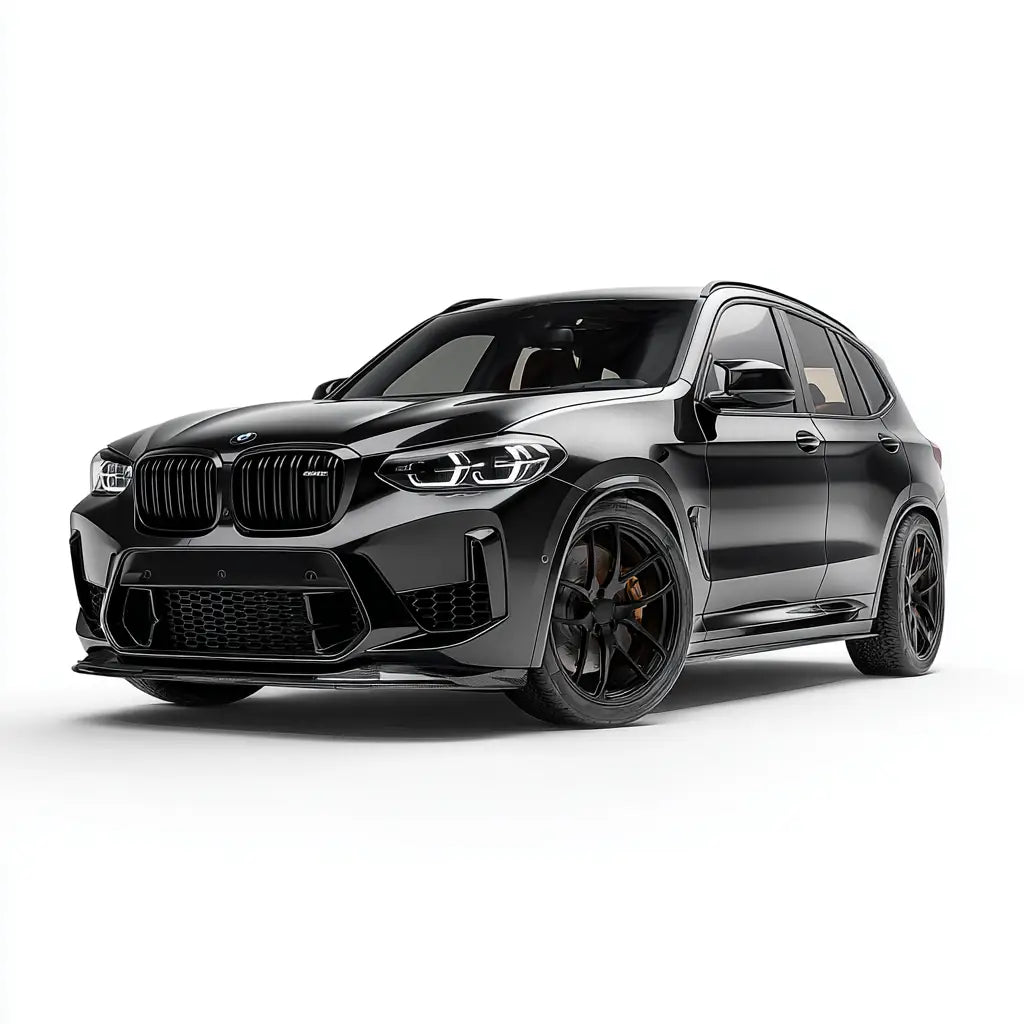 Fekete bmw x3 m competition suv sportos designnal és karbon kipufogó rendszerrel az x3/x3m gyűjteményből