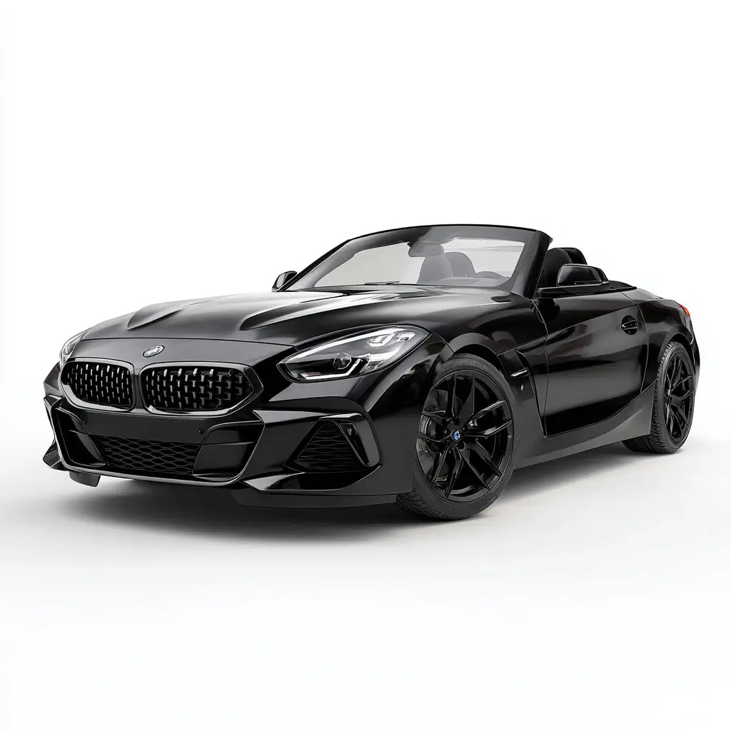 Fekete bmw z4 convertible gyorsasági karbonszálas részletekkel a z4 g29 kollekcióban kipufogó rendszerrel