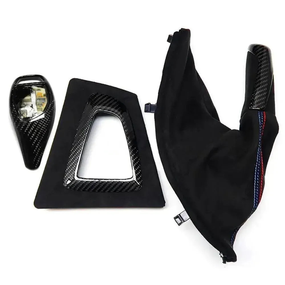 Carbon váltógomb borítás, Alcantara váltókeret és kézifék harmonika (MP Style) – BMW F30 / F32
