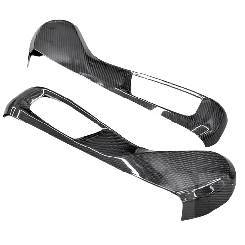 Carbon seat side cover pair for sport seats, with switch cutout, on a gray background – BMW F90 M5