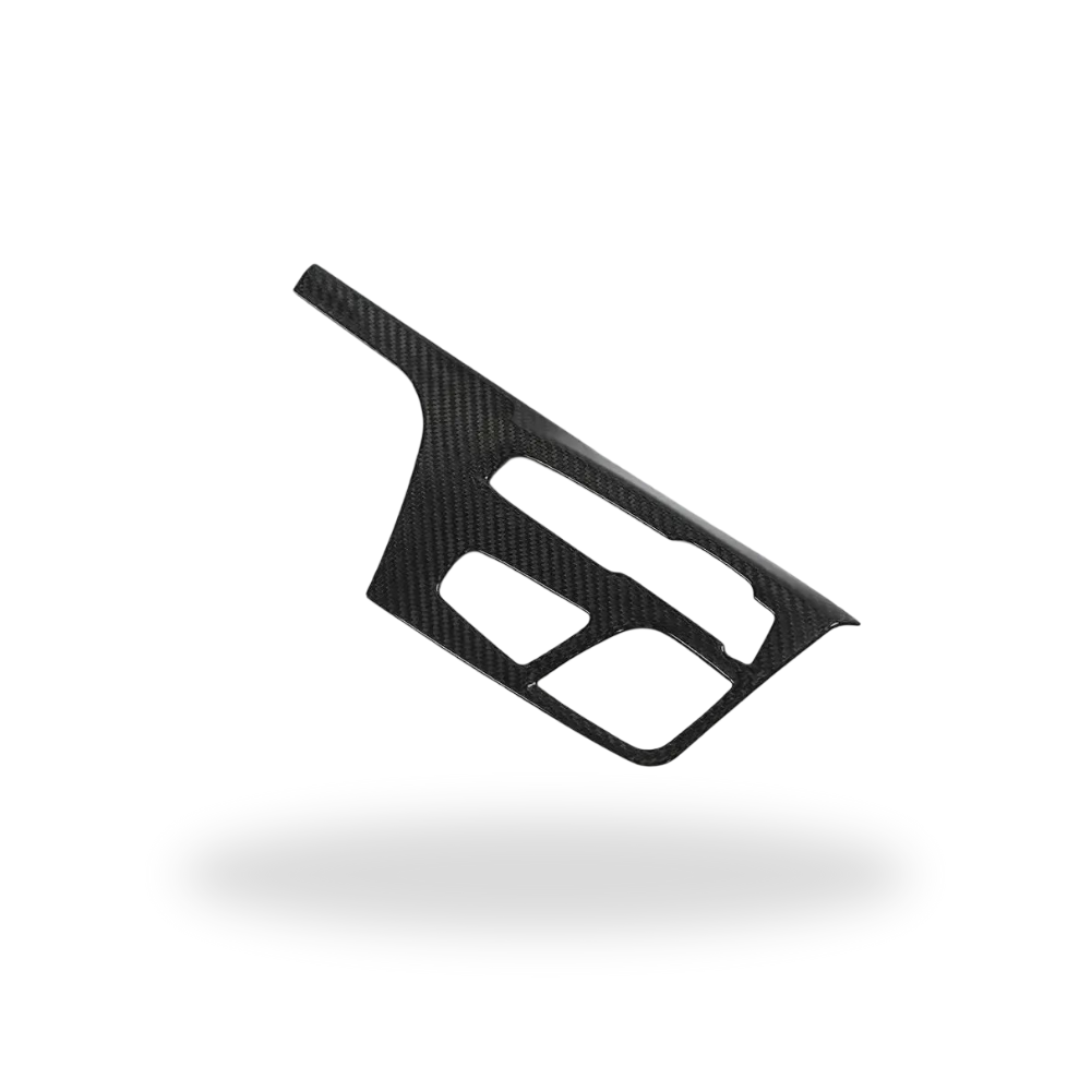 Carbon gear shift panel trim on a white background, angled view – BMW F90 M5 and G30 5 Series