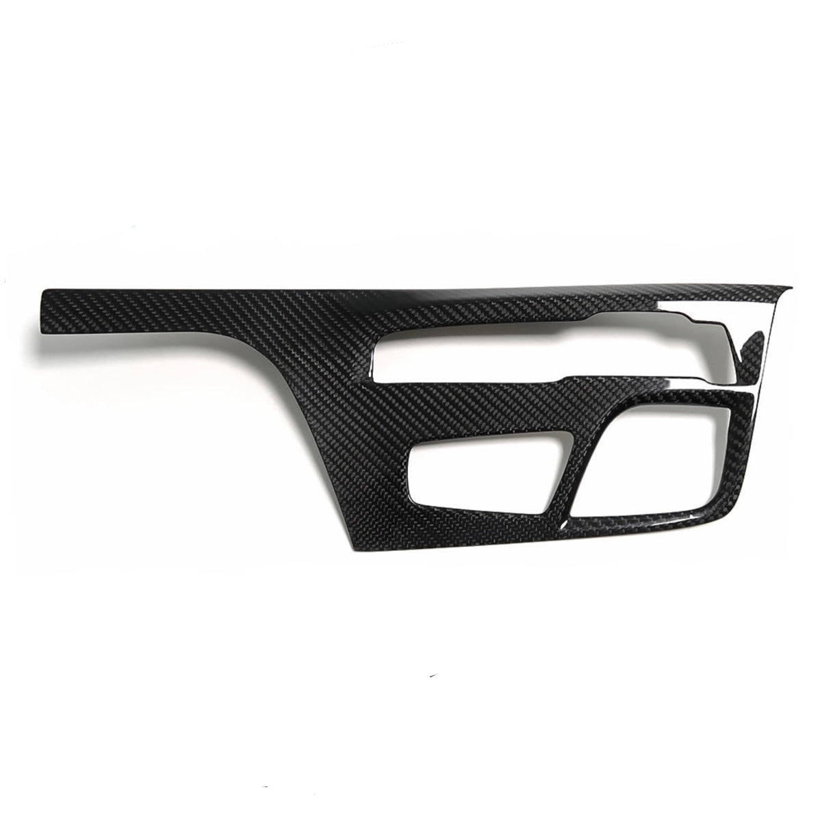 L-shaped carbon gear shift panel trim, top view – BMW F90 M5 and G30 5 Series