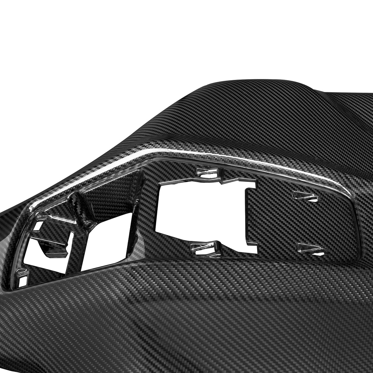 Close-up of the top of the carbon seat back cover and the headrest opening – BMW G90 M5