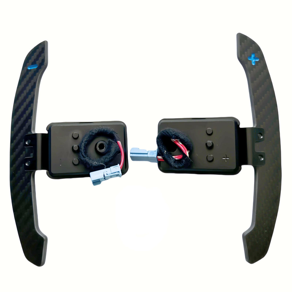 Carbon fiber váltófül pár tartókkal és kábelekkel, kék +/- jelöléssel (M Style) – BMW F87 M2