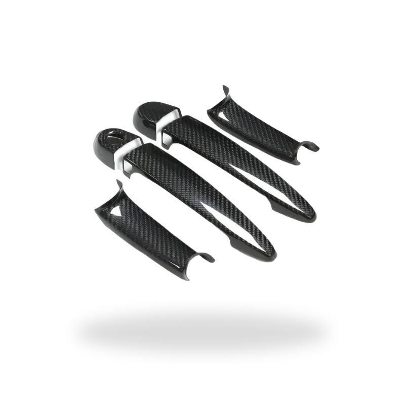 Carbon kilincs borítások és zárbetét-takarók ferde nézetből, Comfort Access-hez – BMW F80 M3 / F30