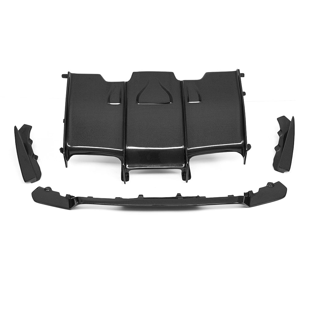 4 részes carbon hátsó diffúzor: középrész, két oldalelem, alsó lap (PSM Style) – BMW F80 M3 / F82 M4