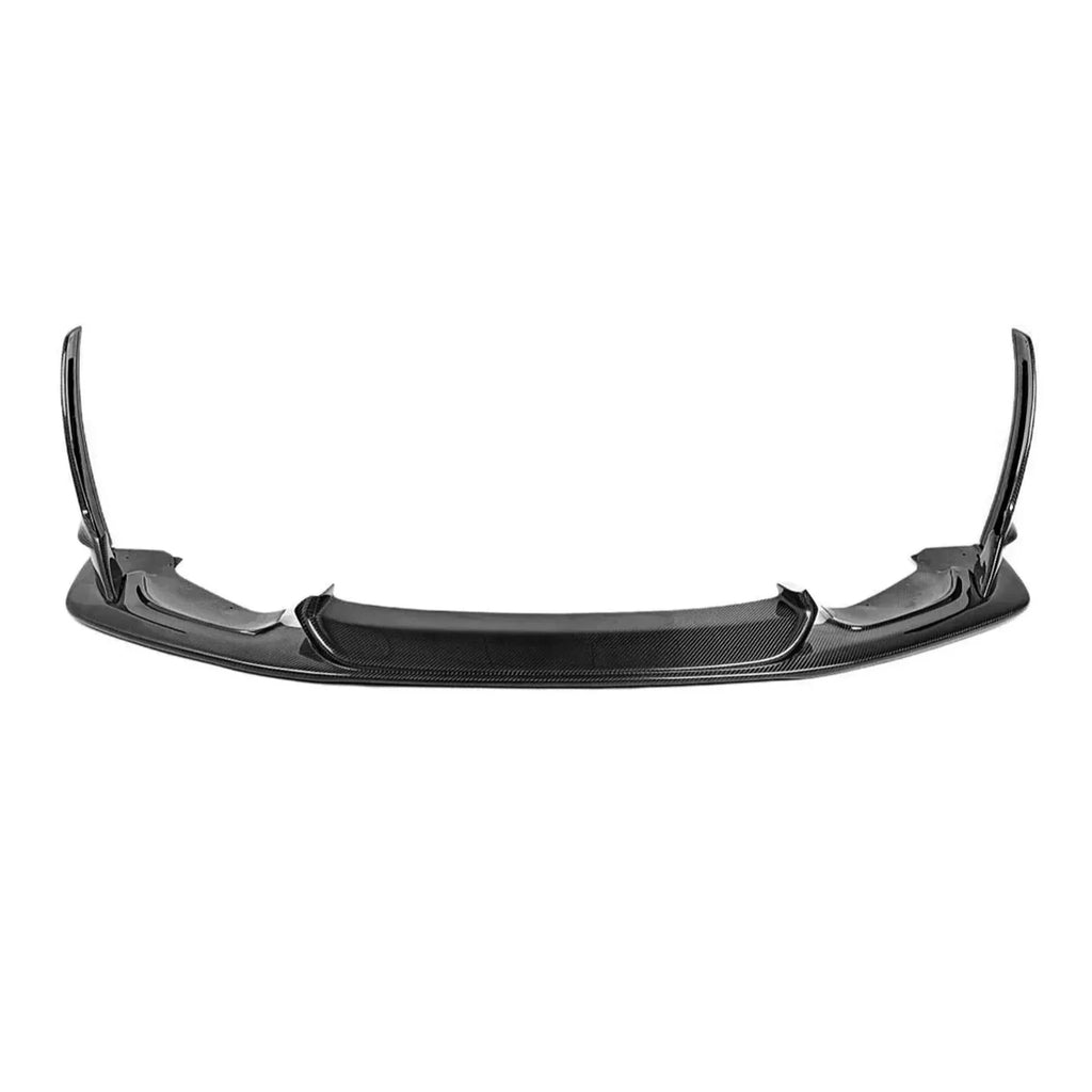 Carbon front lip with tall, upturned end plates, front view (Laptor Style) – BMW F80 M3 / F82 M4