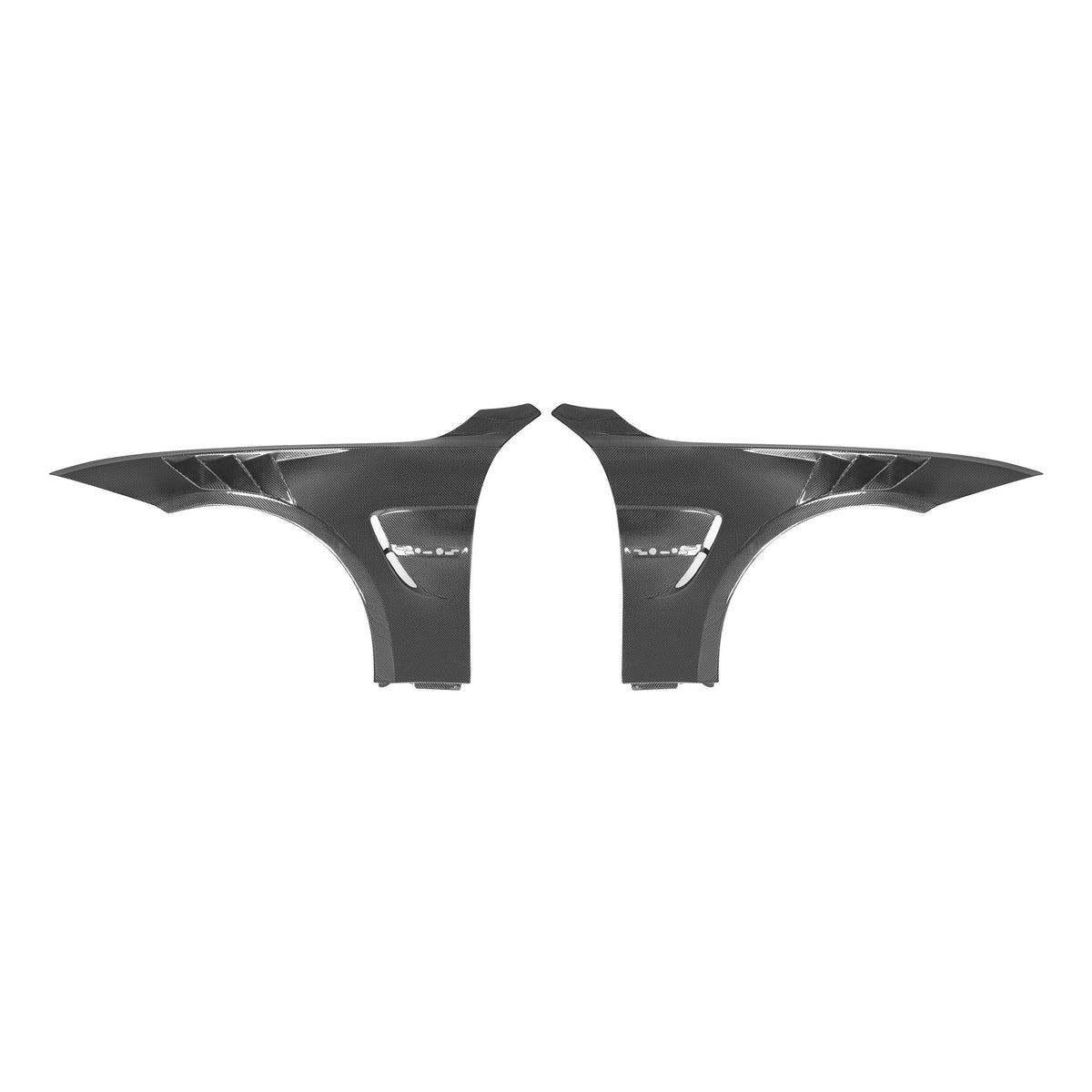 Vented carbon fender pair, side view, on a white background – BMW F80 M3 / F82 M4