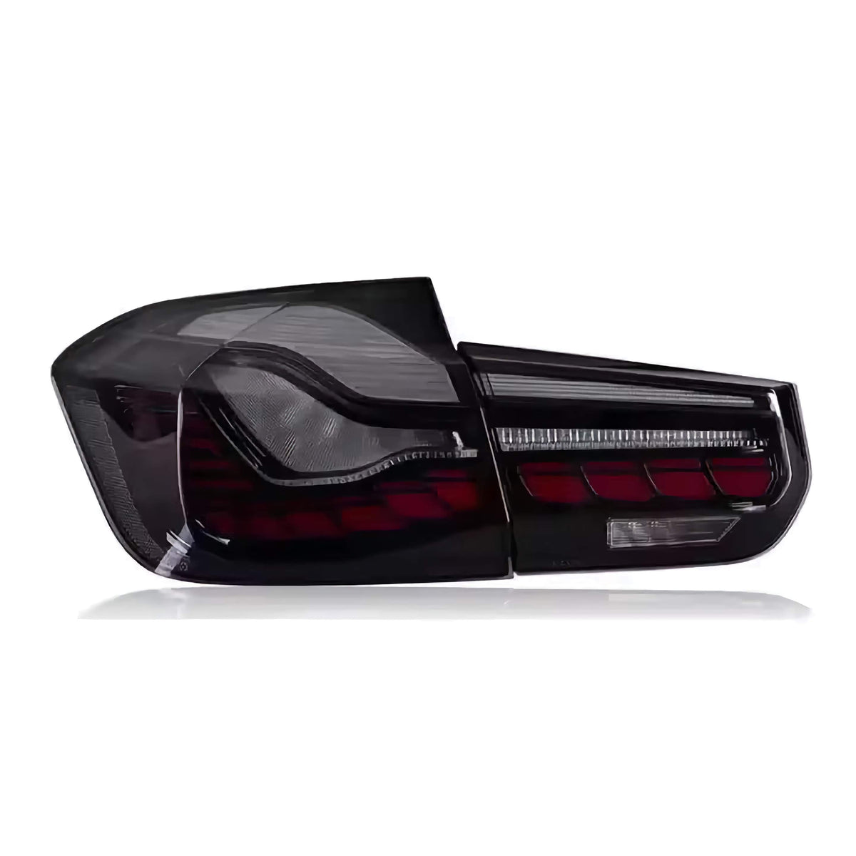4-piece black smoked-lens LED tail light set switched off (GTS Style) – BMW F80 M3 / F30