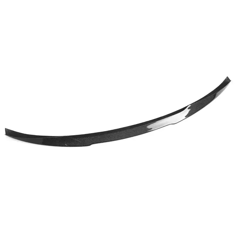 Glossy carbon lip spoiler in one piece, angled top view (MP Style) – BMW F82 M4 / F83 M4
