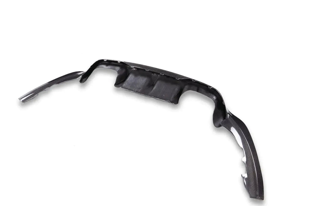 Carbon fiber rear diffuser, angled from the left (3D Style) – BMW F87 M2