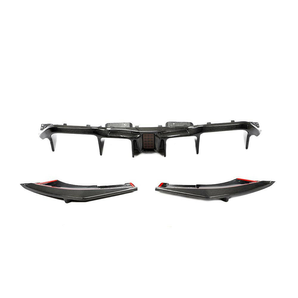 Carbon fiber LED rear diffuser with two side splitters, top view (LED Style) – BMW F87 M2