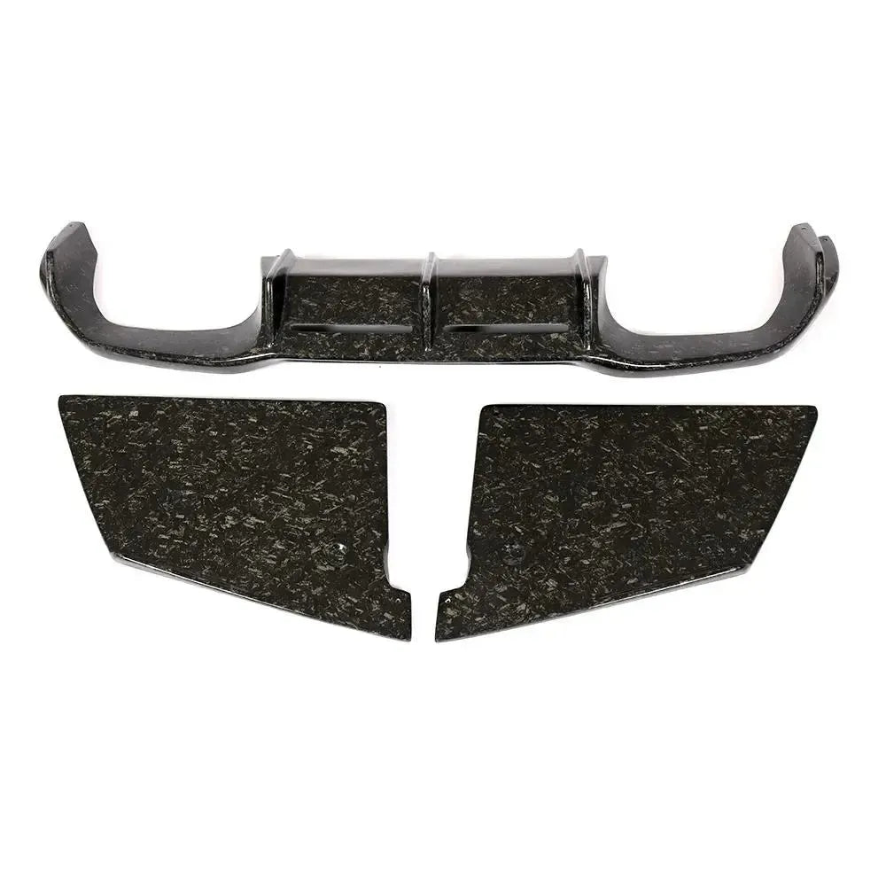 Forged carbon rear diffuser set laid out, top view (MP Style) – BMW F87 M2