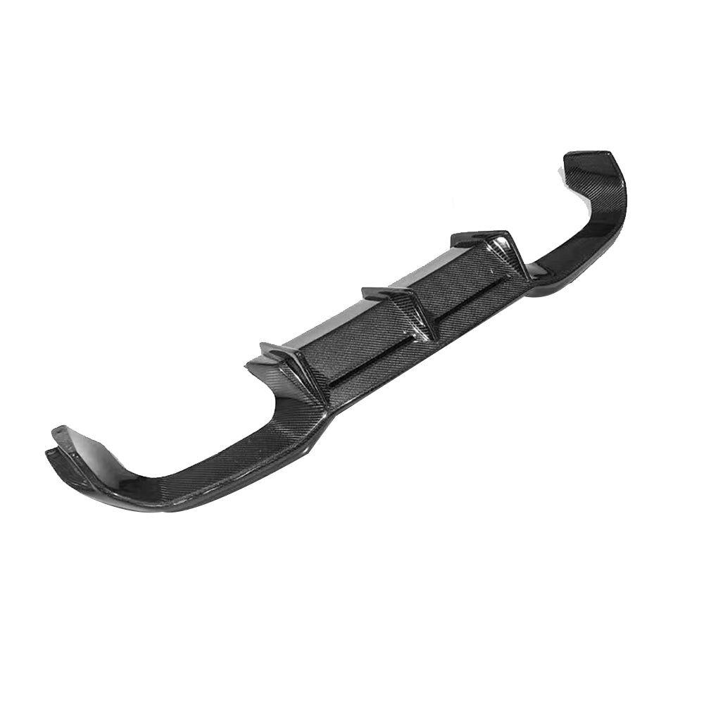 One-piece carbon fiber rear diffuser with three fins, angled top view (MTC Style) – BMW F87 M2