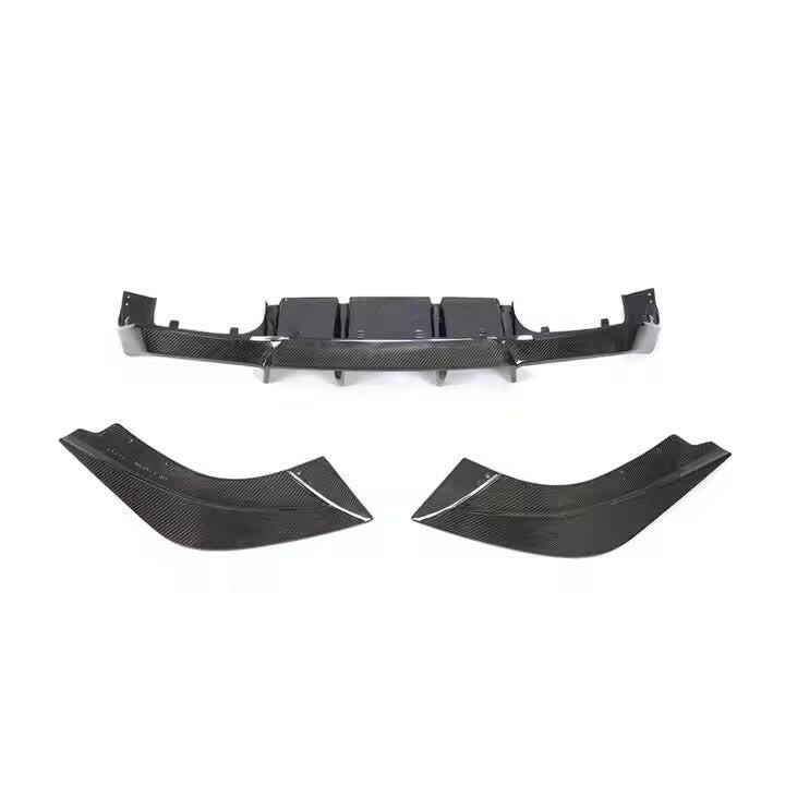Three-piece carbon fiber rear diffuser set, rear view (V Style) – BMW F87 M2