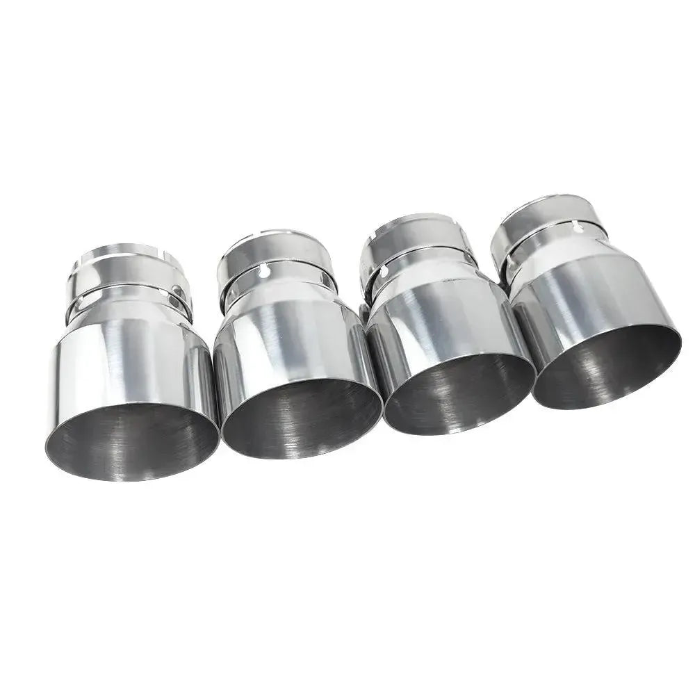 Four polished silver stainless exhaust tips, three-quarter view – BMW F87 M2