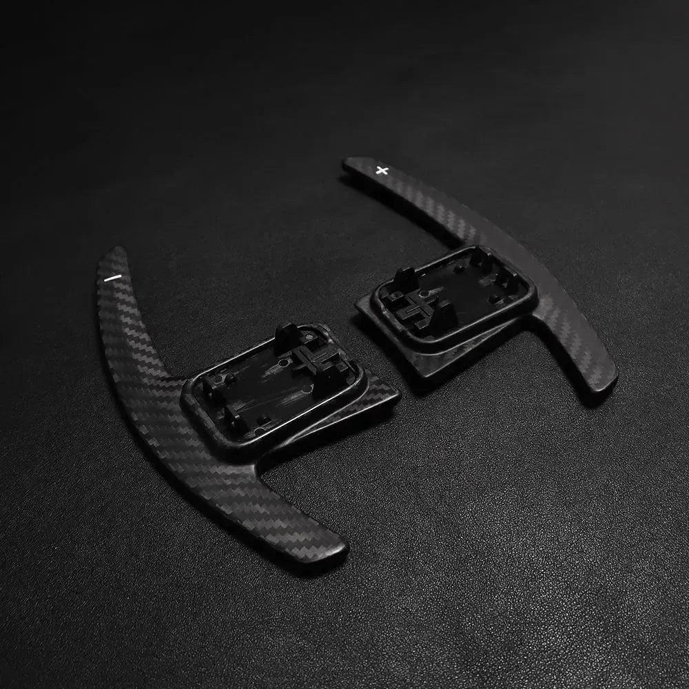 Gloss carbon paddle shifters crossed, with brackets (Competition Style) – BMW G87 M2 / G80 M3 / G82 M4