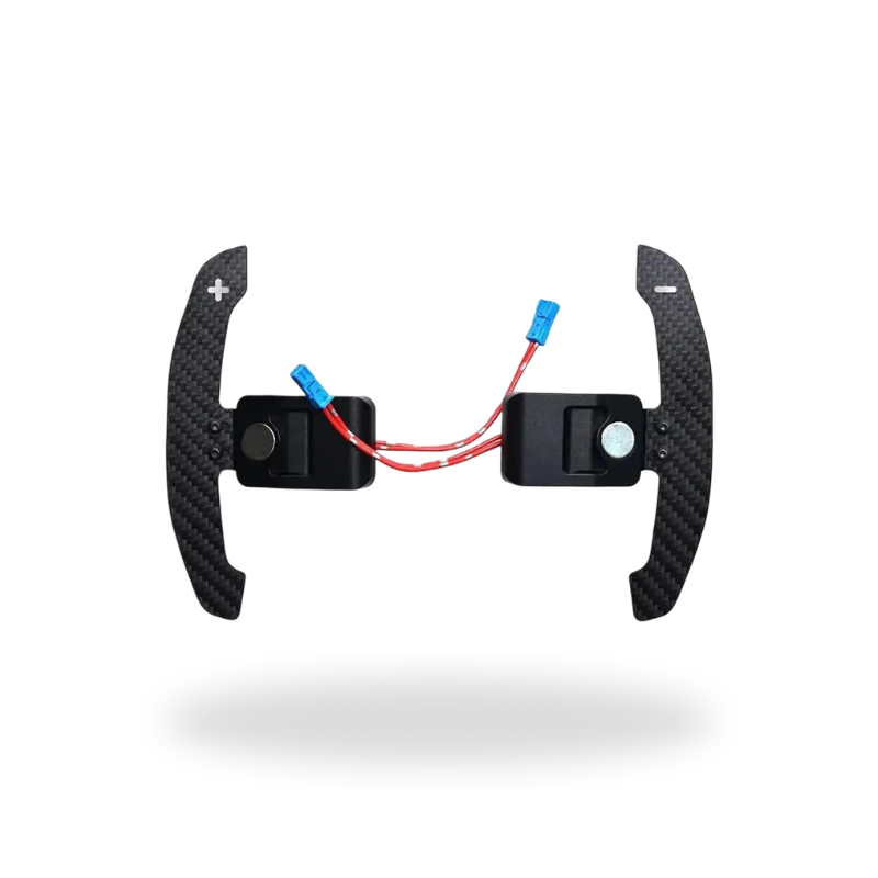 Magnetic carbon paddle shifters with modules and wiring, front view – BMW G87 M2 / G80 M3 / G82 M4