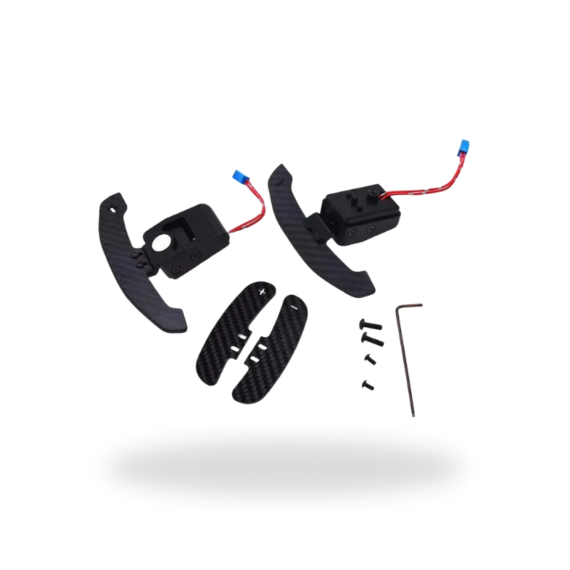 Magnetic carbon paddle shifter kit laid out, with tool and screws – BMW G87 M2 / G80 M3 / G82 M4