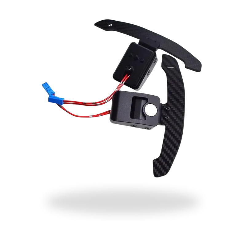 Magnetic carbon paddle shifter with switch module, angled close-up – BMW G87 M2 / G80 M3 / G82 M4