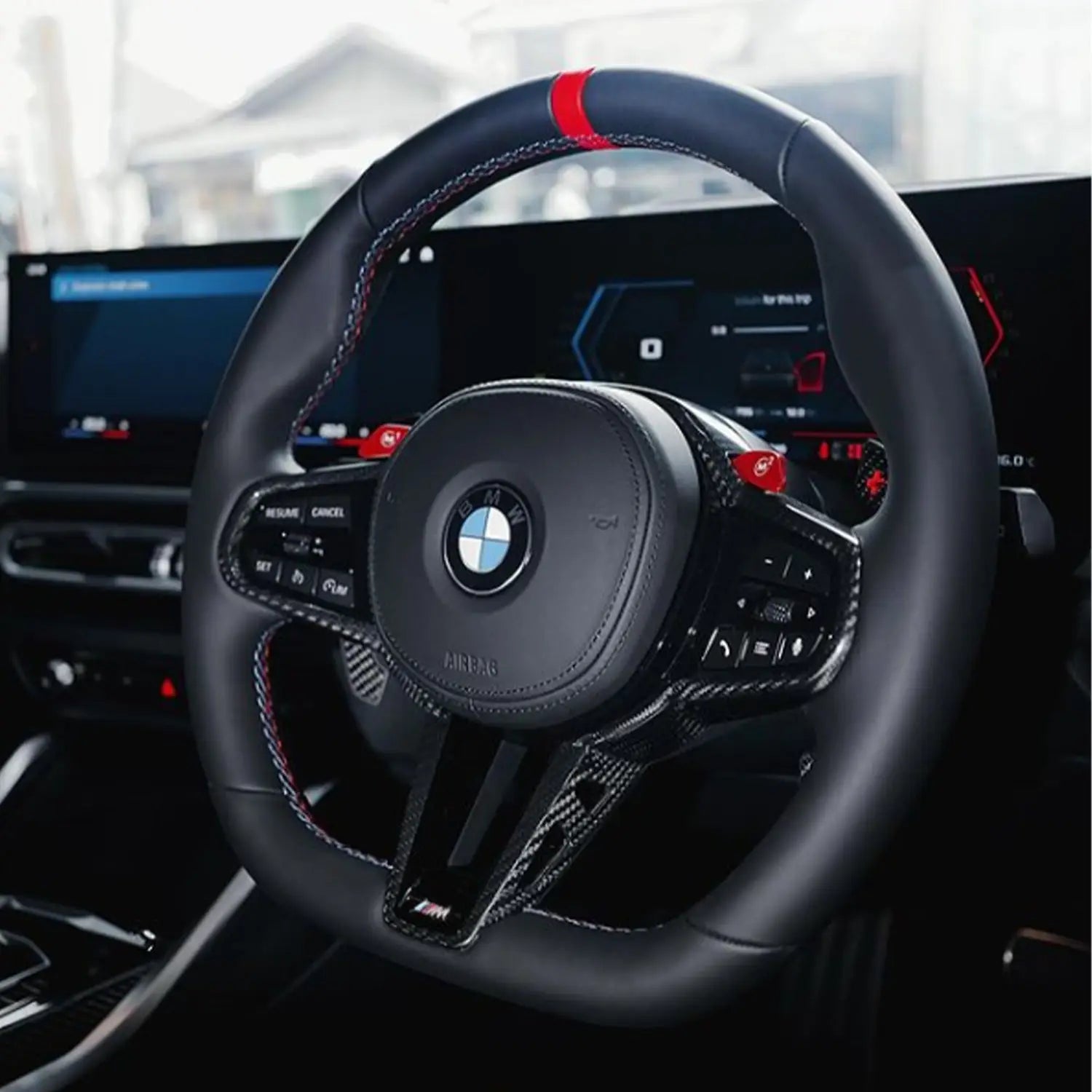 Bmw g szériás elő lci to lci bőr kormány fekete műbőr piros varrással carbon fiber díszítéssel kipufogó rendszer kompatibilis