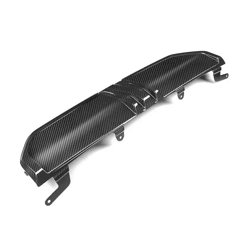 Carbon fiber diffuser center section, upper three-quarter view (Euro Style) – BMW G20 3 Series