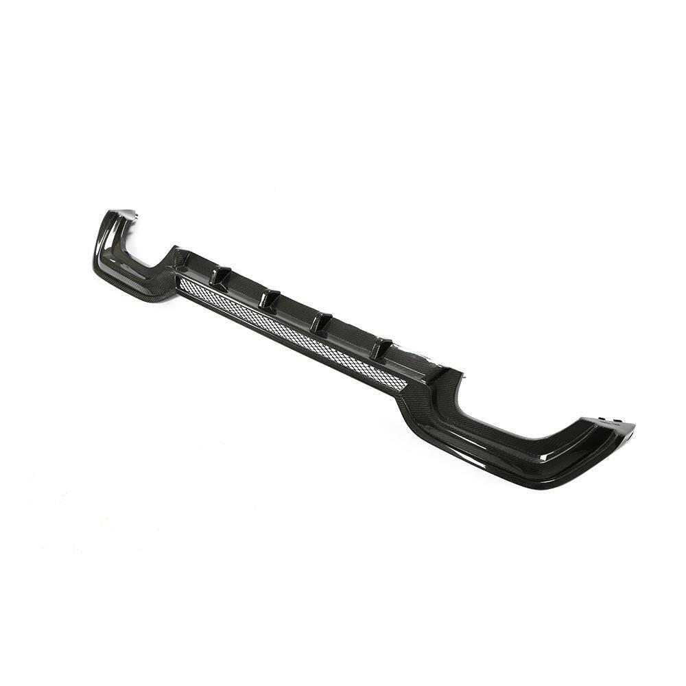 One-piece carbon fiber rear diffuser, upper three-quarter view (Euro Style V1) – BMW G20 3 Series