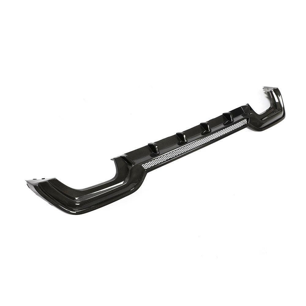 Carbon rear diffuser, three-quarter view, against a white background (Euro Style V1) – BMW G20 3 Series