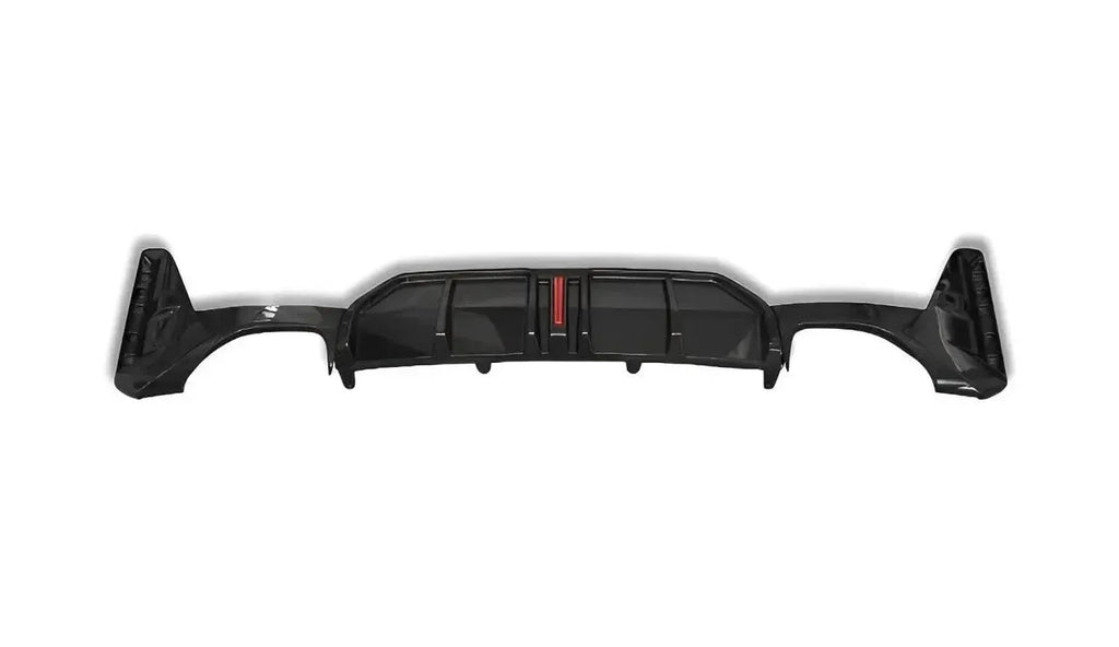 Carbon rear diffuser with vertical red brake light, rear view (TK Style) – BMW G20 3 Series