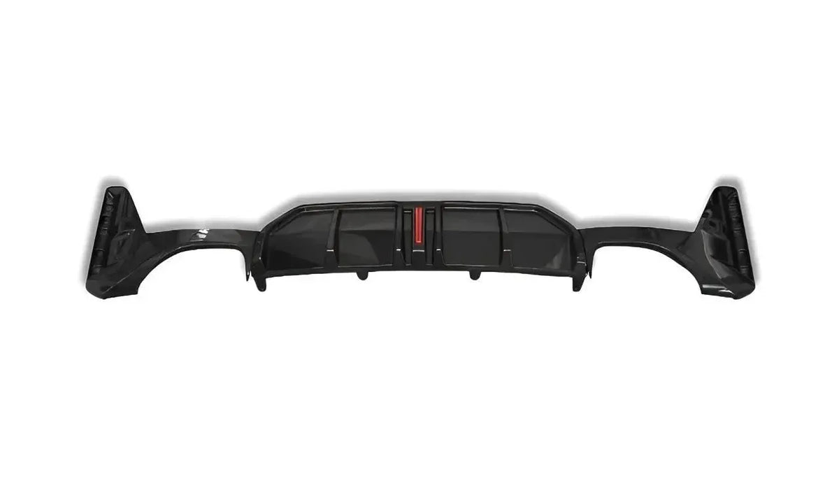 Carbon rear diffuser with vertical red brake light, rear view (TK Style) – BMW G20 3 Series
