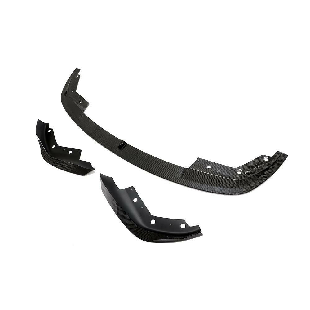 Three-piece carbon front lip from an angle (AC Style) – BMW G20 3 Series