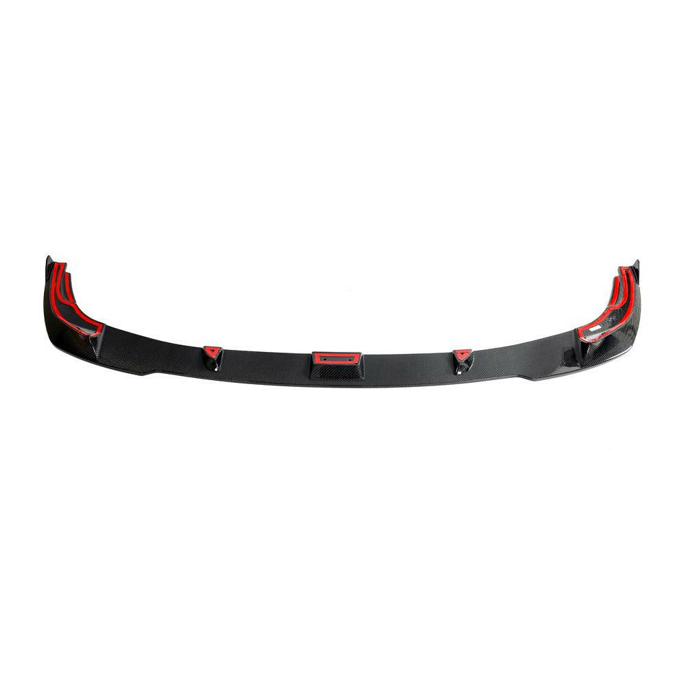 One-piece carbon front lip for LCI, with red adhesive tape, front view (Euro Style V1) – BMW G20 3 Series