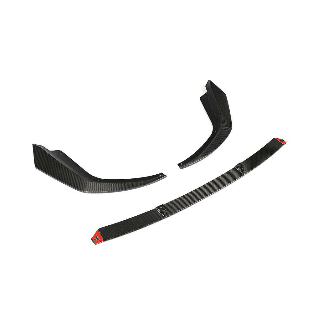 Three-piece carbon front lip, three-quarter view (Euro Style V2) – BMW G20 3 Series