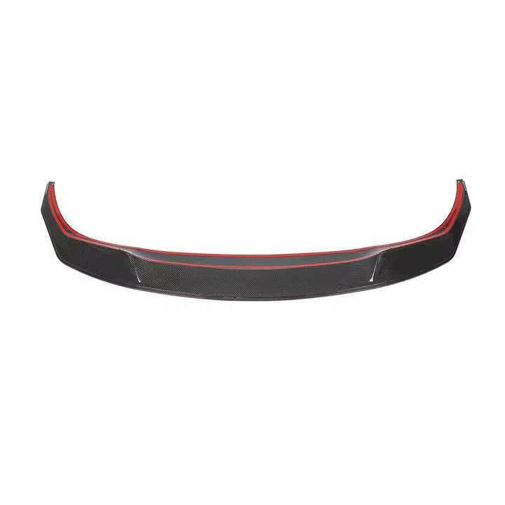 One-piece carbon front lip with red adhesive tape on its top edge, front view (Euro Style V4) – BMW G20 3 Series