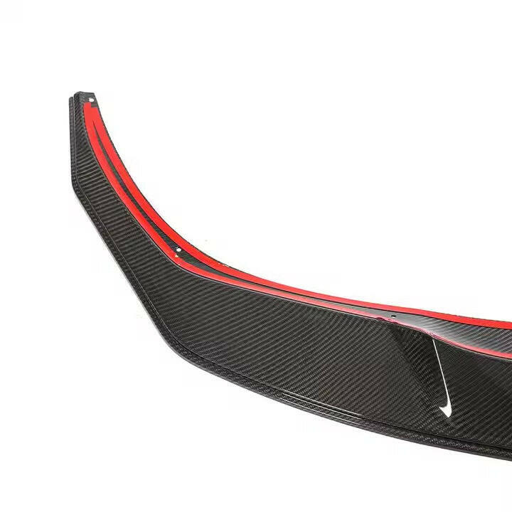 Carbon front lip end close-up, with weave pattern and red tape (Euro Style V4) – BMW G20 3 Series