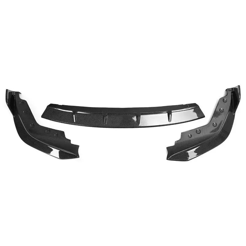 Pieces of the three-piece carbon front lip separately, top view (FD Style) – BMW G20 3 Series